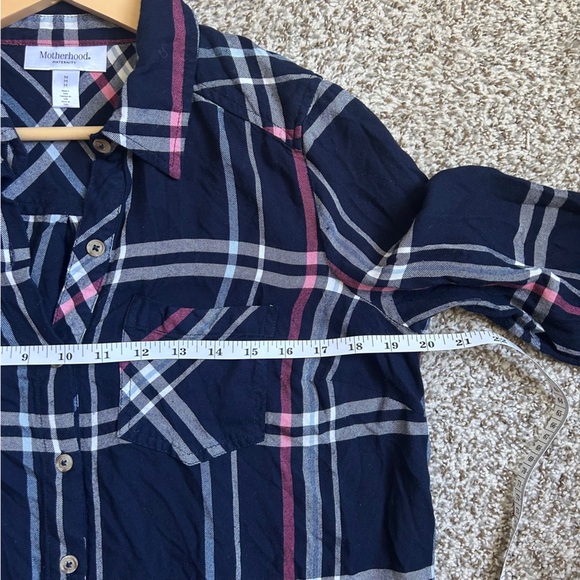 Motherhood Maternity Navy Pink Plaid Shirt Button Down Flannel Casual Medium - Picture 5 of 6